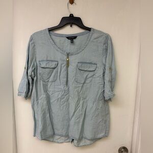 Ellen Tracy Sky Blue Blouse with Zipper Size XL